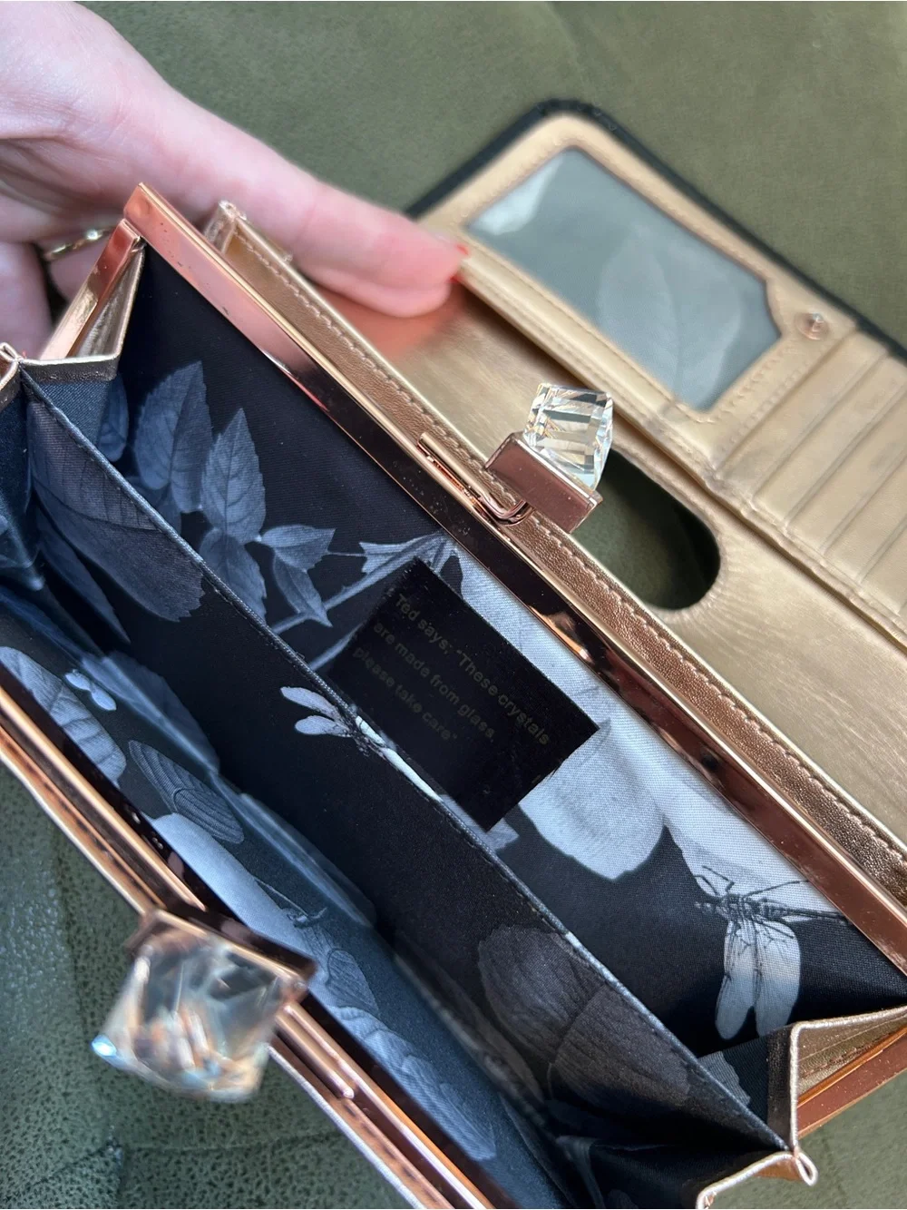 Ted Baker Black Patent Wallet with Crystal Kiss-Lock